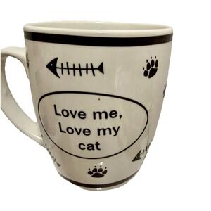 Housewares International Love Me Love My Cat Ceramic Coffee Mug White Black Paw